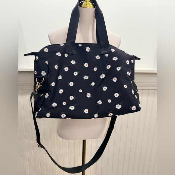 Alice + Olivia Daisy Print Weekender Tote Black Canvas Travel Bag Floral - Picture 7 of 8
